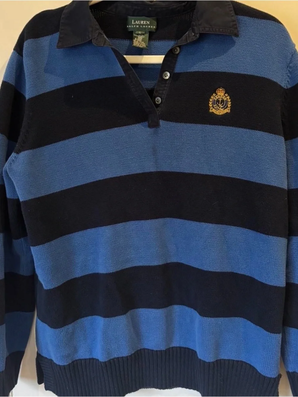 Lauren Ralph Lauren Navy & Blue Striped Rugby Polo Sweater
